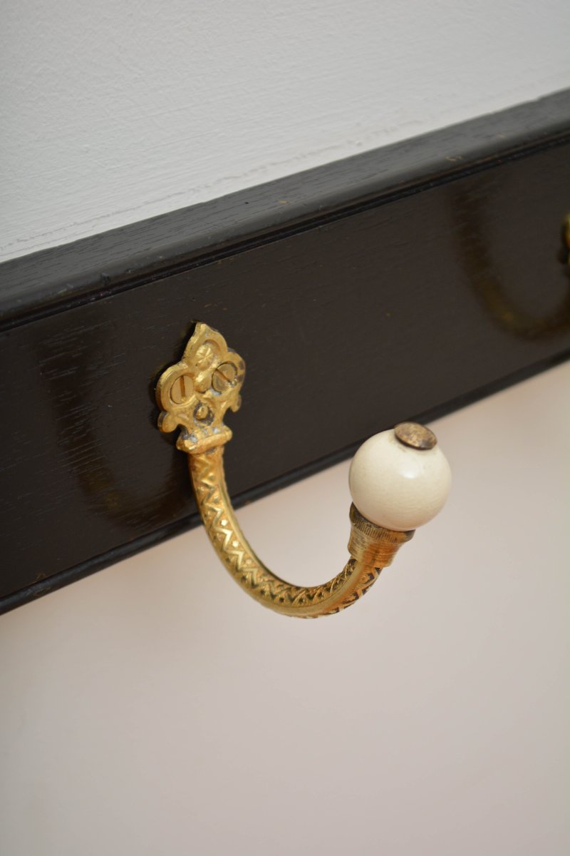 Pair Of Antique Victorian Ebonised Brass And Ceramic Coat Rack Coat Hooks - Image 22